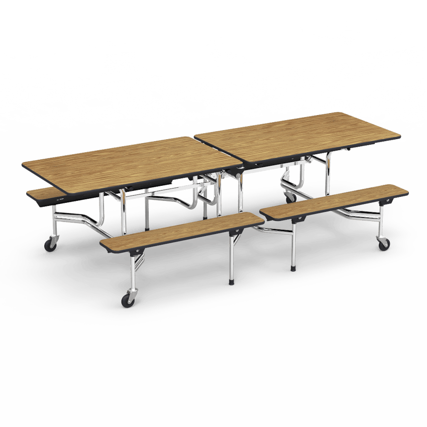 Virco MTB15278 - Mobile Bench Cafeteria Table 27"H x30"W x 8'L with T-mold Edge and 15"H x 8'L Bench that seats up to 8 - SchoolOutlet