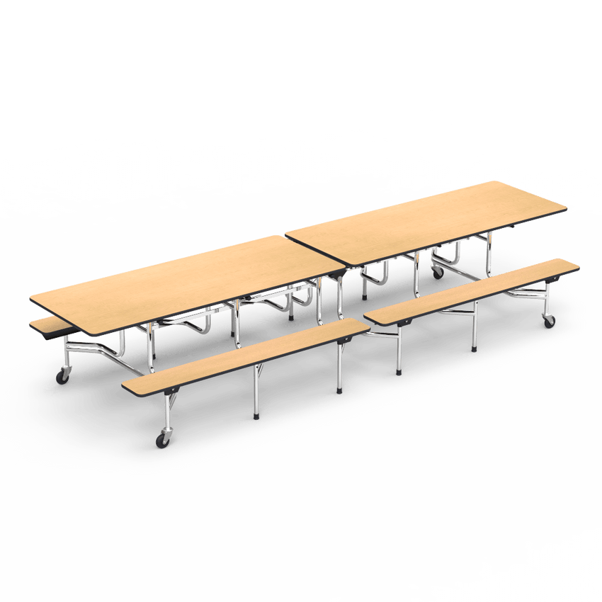 Virco MTB172912 - Mobile Bench Cafeteria Table - 29"H x30"W x 144"L - T-mold Edge - 17"H x 12'L Bench - SchoolOutlet