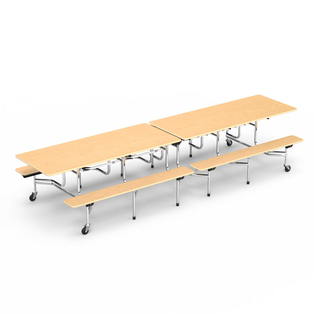 Virco MTB172912 - Mobile Bench Cafeteria Table - 29"H x30"W x 144"L - T-mold Edge - 17"H x 12'L Bench - SchoolOutlet