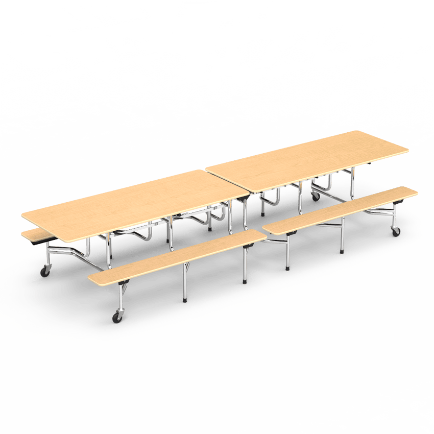 Virco MTB172912 - Mobile Bench Cafeteria Table - 29"H x30"W x 144"L - T-mold Edge - 17"H x 12'L Bench - SchoolOutlet