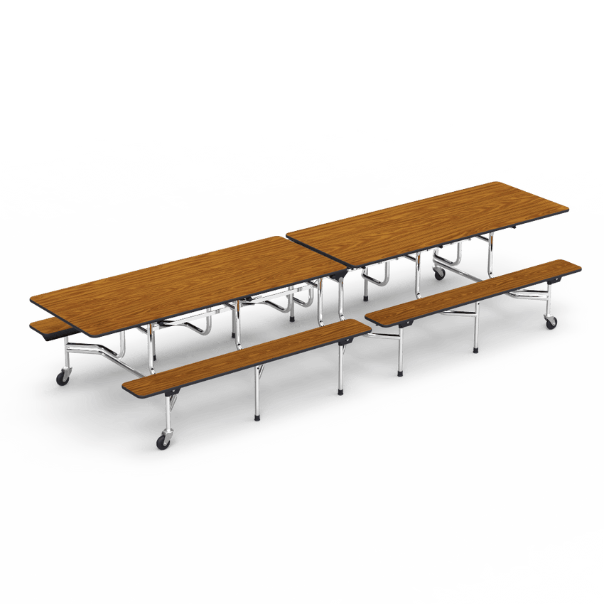 Virco MTB172912 - Mobile Bench Cafeteria Table - 29"H x30"W x 144"L - T-mold Edge - 17"H x 12'L Bench - SchoolOutlet