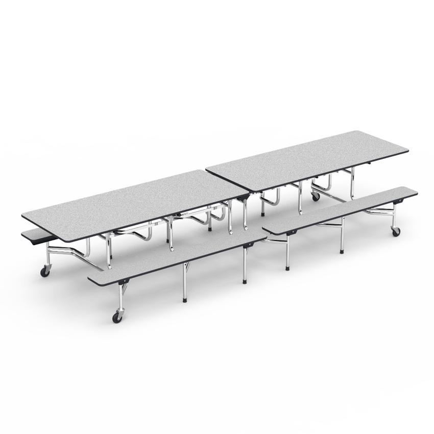 Virco MTB172912AEB - Mobile Bench Cafeteria Table 30"W x 144"L x 29"H - Sure Edge - 17"H x 12'L Bench Seating - SchoolOutlet