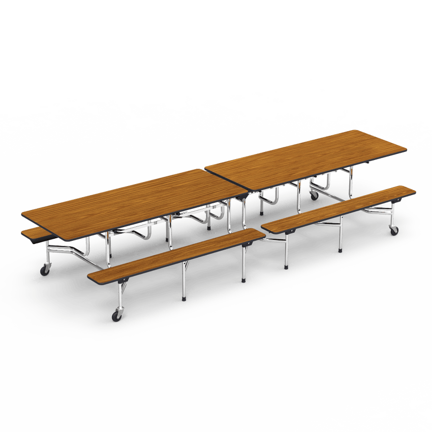 Virco MTB172912AEB - Mobile Bench Cafeteria Table 30"W x 144"L x 29"H - Sure Edge - 17"H x 12'L Bench Seating - SchoolOutlet