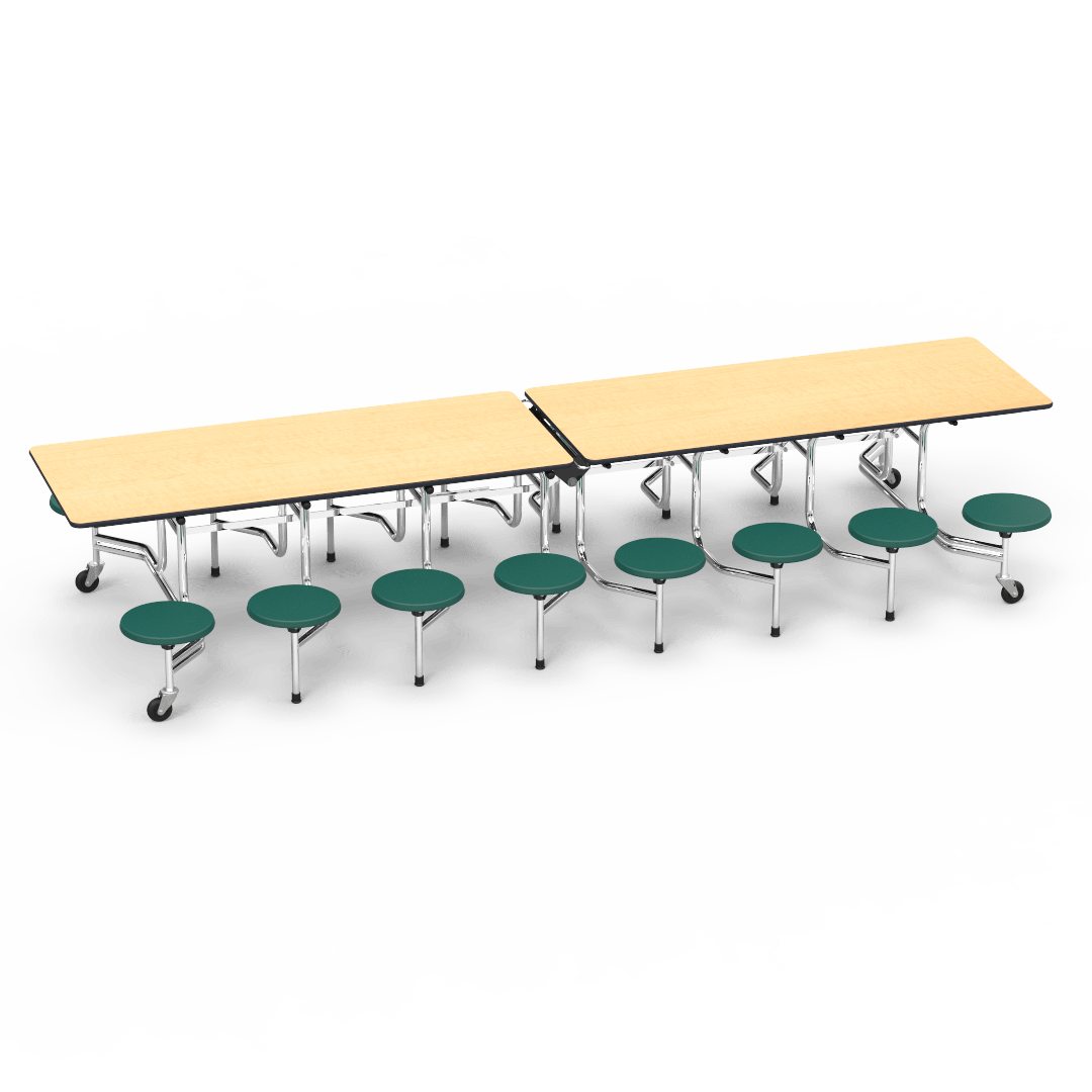 Virco MTS15271216 - Mobile Stool Cafeteria Table 27"H x 30"W x 12'Long, 15" high Stools with 16 Stools (Virco MTS15271216) - SchoolOutlet