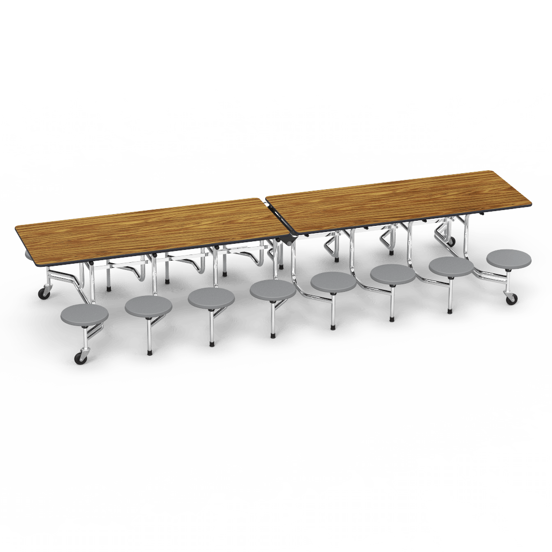 Virco MTS15271216AE - Mobile Stool Cafeteria Table 27"H x 30"W x 12'Long, 15" high Stools with 16 Stools w/ Sure Edge (Virco MTS15271216AE) - SchoolOutlet