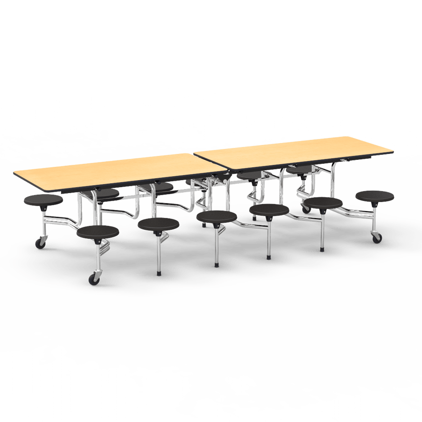 Virco MTS17291012 - Mobile Stool Cafeteria Table with 12 Stools - T-mold Edge - 27"H x 30"W x 10'Long, 17" high Stools (Virco MTS17291012) - SchoolOutlet