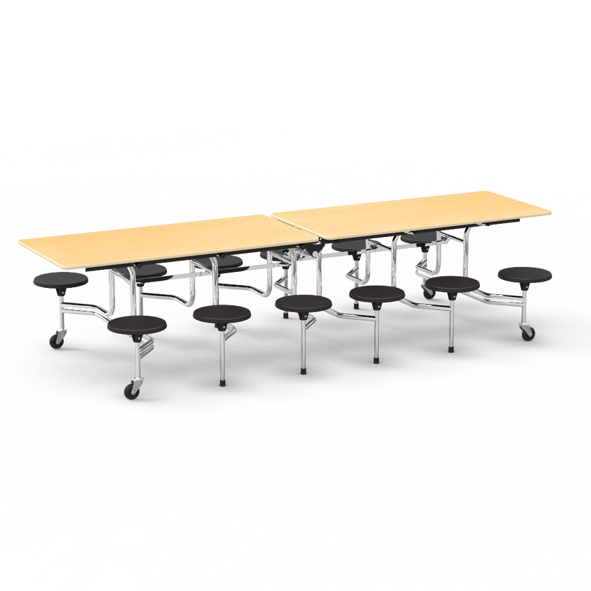 Virco MTS17291012 - Mobile Stool Cafeteria Table with 12 Stools - T-mold Edge - 27"H x 30"W x 10'Long, 17" high Stools (Virco MTS17291012) - SchoolOutlet