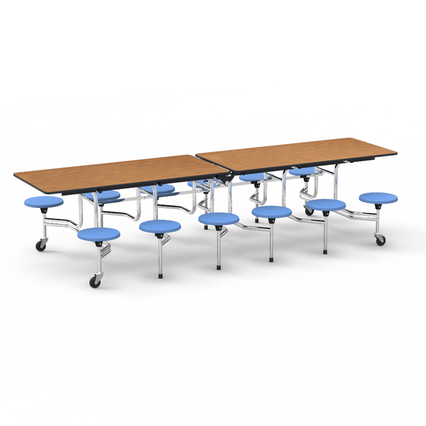 Virco MTS17291012 - Mobile Stool Cafeteria Table with 12 Stools - T-mold Edge - 27"H x 30"W x 10'Long, 17" high Stools (Virco MTS17291012) - SchoolOutlet