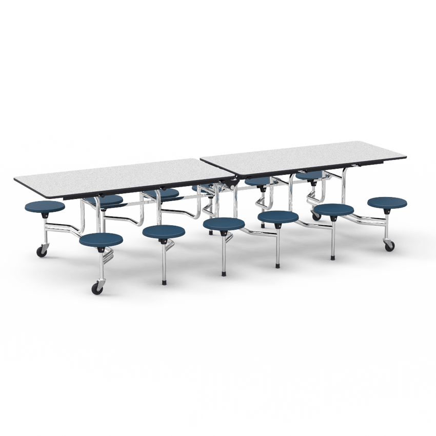 Virco MTS17291012 - Mobile Stool Cafeteria Table with 12 Stools - T-mold Edge - 27"H x 30"W x 10'Long, 17" high Stools (Virco MTS17291012) - SchoolOutlet