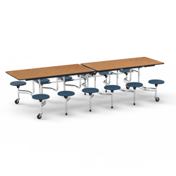 Virco MTS17291012 - Mobile Stool Cafeteria Table with 12 Stools - T-mold Edge - 27"H x 30"W x 10'Long, 17" high Stools (Virco MTS17291012)