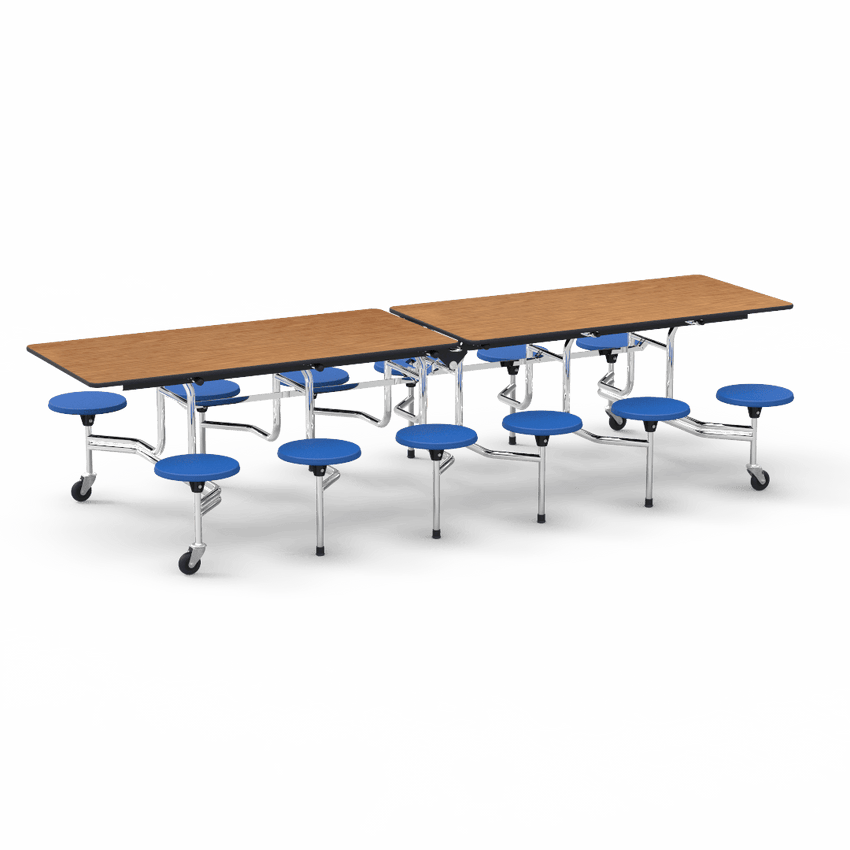 Virco MTS17291012 - Mobile Stool Cafeteria Table with 12 Stools - T-mold Edge - 27"H x 30"W x 10'Long, 17" high Stools (Virco MTS17291012) - SchoolOutlet