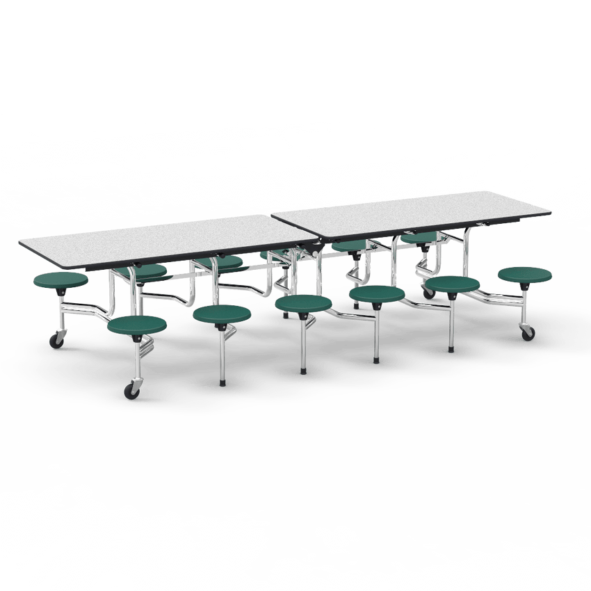 Virco MTS17291012 - Mobile Stool Cafeteria Table with 12 Stools - T-mold Edge - 27"H x 30"W x 10'Long, 17" high Stools (Virco MTS17291012) - SchoolOutlet