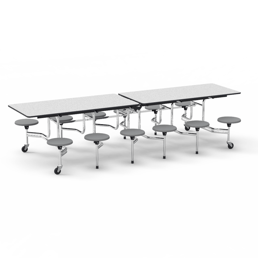 Virco MTS17291012 - Mobile Stool Cafeteria Table with 12 Stools - T-mold Edge - 27"H x 30"W x 10'Long, 17" high Stools (Virco MTS17291012) - SchoolOutlet
