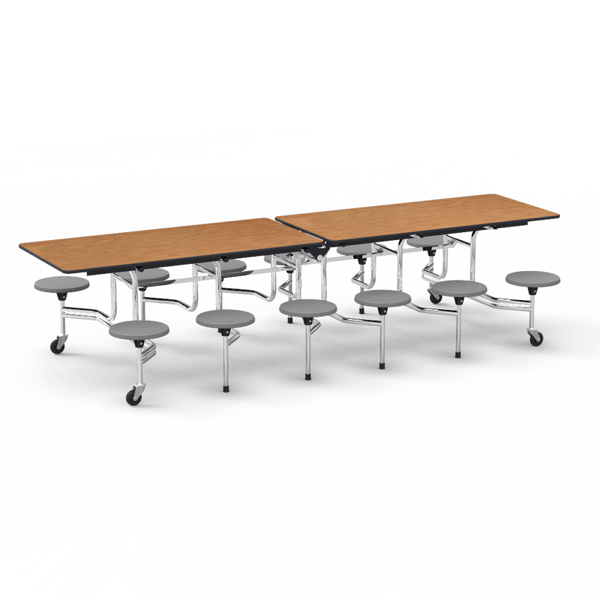 Virco MTS17291012 - Mobile Stool Cafeteria Table with 12 Stools - T-mold Edge - 27"H x 30"W x 10'Long, 17" high Stools (Virco MTS17291012) - SchoolOutlet