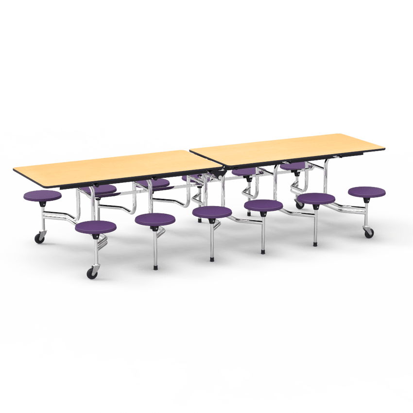 Virco MTS17291012 - Mobile Stool Cafeteria Table with 12 Stools - T-mold Edge - 27"H x 30"W x 10'Long, 17" high Stools (Virco MTS17291012) - SchoolOutlet