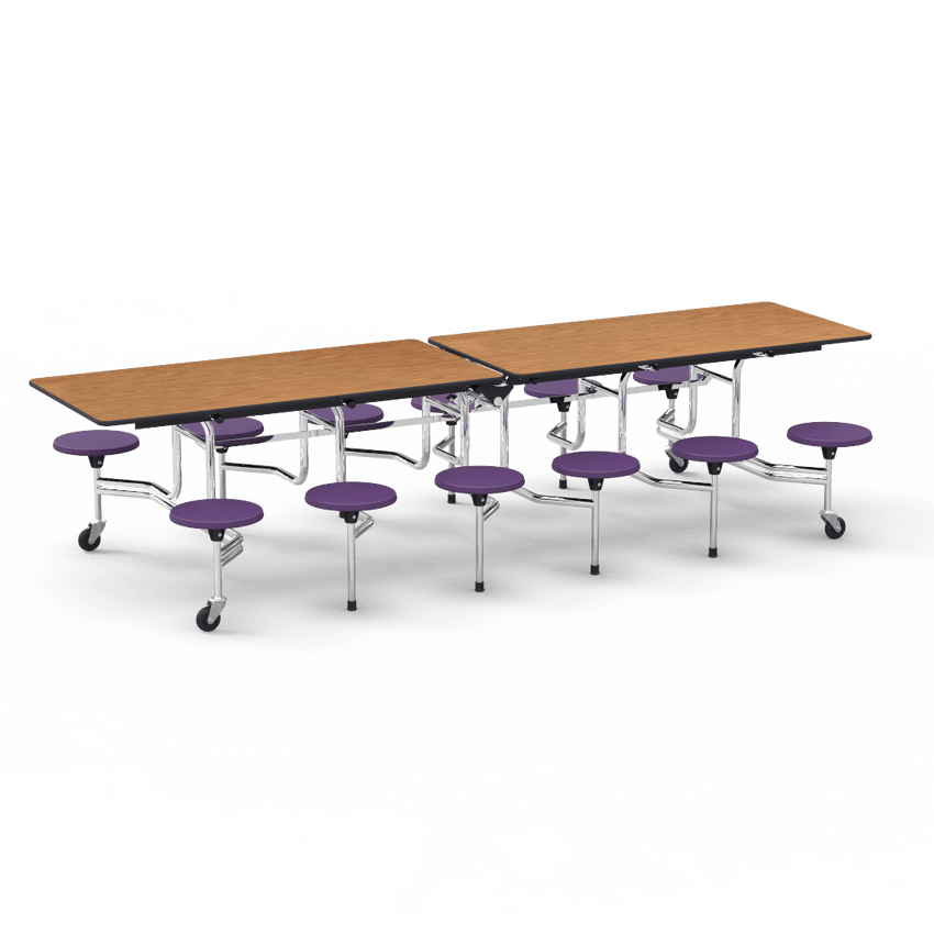 Virco MTS17291012 - Mobile Stool Cafeteria Table with 12 Stools - T-mold Edge - 27"H x 30"W x 10'Long, 17" high Stools (Virco MTS17291012) - SchoolOutlet