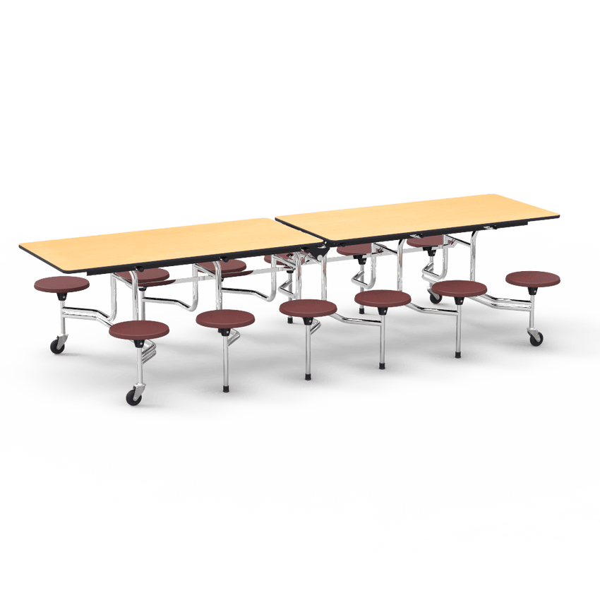 Virco MTS17291012 - Mobile Stool Cafeteria Table with 12 Stools - T-mold Edge - 27"H x 30"W x 10'Long, 17" high Stools (Virco MTS17291012) - SchoolOutlet