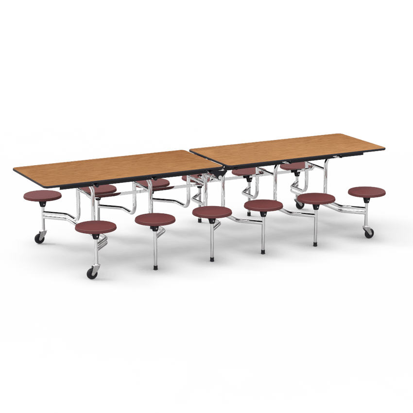 Virco MTS17291012 - Mobile Stool Cafeteria Table with 12 Stools - T-mold Edge - 27"H x 30"W x 10'Long, 17" high Stools (Virco MTS17291012) - SchoolOutlet