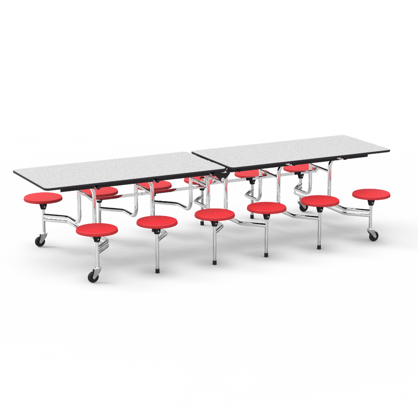 Virco MTS17291012 - Mobile Stool Cafeteria Table with 12 Stools - T-mold Edge - 27"H x 30"W x 10'Long, 17" high Stools (Virco MTS17291012) - SchoolOutlet