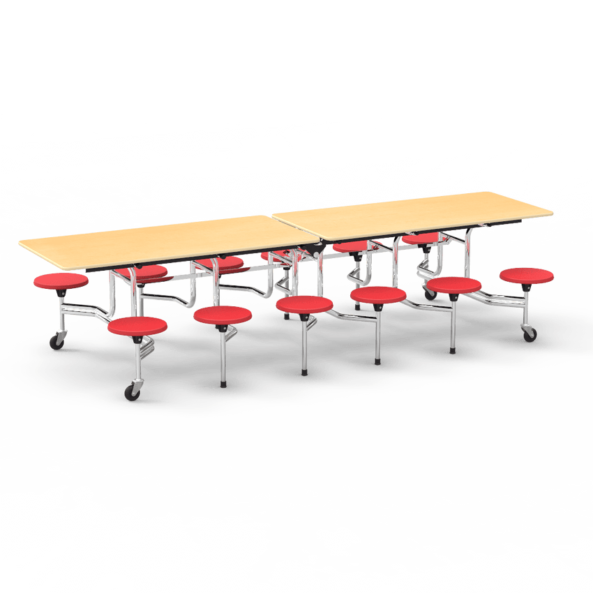 Virco MTS17291012 - Mobile Stool Cafeteria Table with 12 Stools - T-mold Edge - 27"H x 30"W x 10'Long, 17" high Stools (Virco MTS17291012) - SchoolOutlet