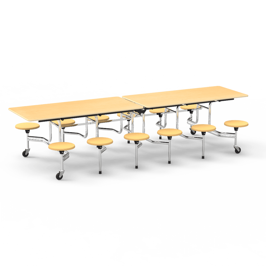 Virco MTS17291012 - Mobile Stool Cafeteria Table with 12 Stools - T-mold Edge - 27"H x 30"W x 10'Long, 17" high Stools (Virco MTS17291012) - SchoolOutlet