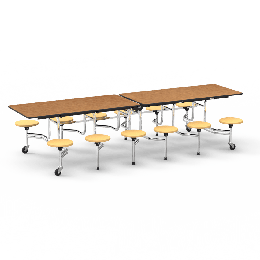 Virco MTS17291012 - Mobile Stool Cafeteria Table with 12 Stools - T-mold Edge - 27"H x 30"W x 10'Long, 17" high Stools (Virco MTS17291012) - SchoolOutlet