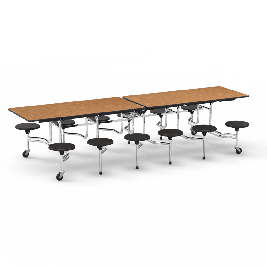 Virco MTS17291012AE - Mobile Stool Cafeteria Table - Sure Edge - 17" Seat Height - 10'L - 12 Stools (Virco MTS17291012AE) - SchoolOutlet