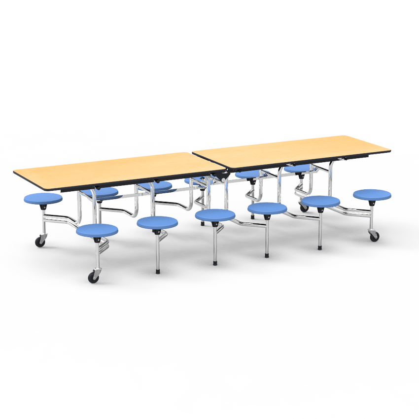 Virco MTS17291012AE - Mobile Stool Cafeteria Table - Sure Edge - 17" Seat Height - 10'L - 12 Stools (Virco MTS17291012AE) - SchoolOutlet