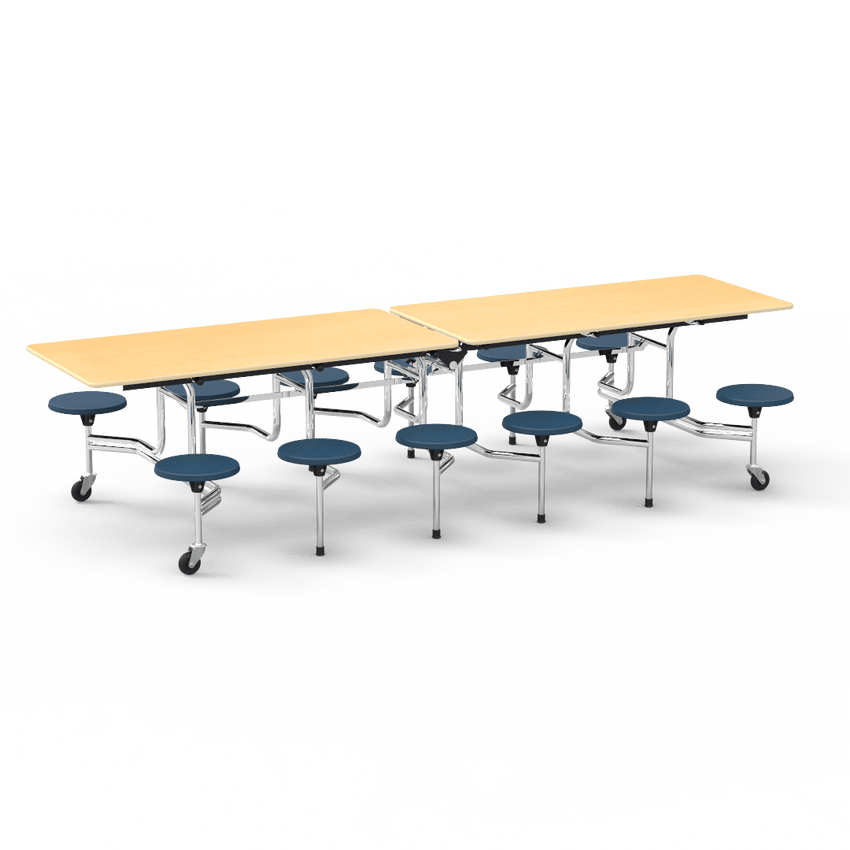 Virco MTS17291012AE - Mobile Stool Cafeteria Table - Sure Edge - 17" Seat Height - 10'L - 12 Stools (Virco MTS17291012AE) - SchoolOutlet