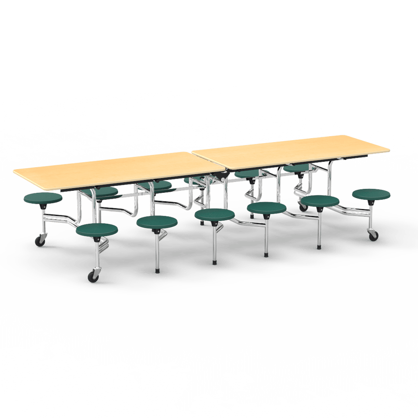 Virco MTS17291012AE - Mobile Stool Cafeteria Table - Sure Edge - 17" Seat Height - 10'L - 12 Stools (Virco MTS17291012AE) - SchoolOutlet