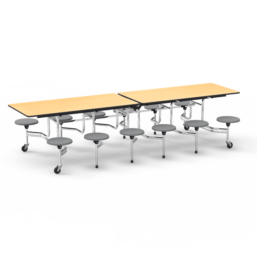 Virco MTS17291012AE - Mobile Stool Cafeteria Table - Sure Edge - 17" Seat Height - 10'L - 12 Stools (Virco MTS17291012AE) - SchoolOutlet