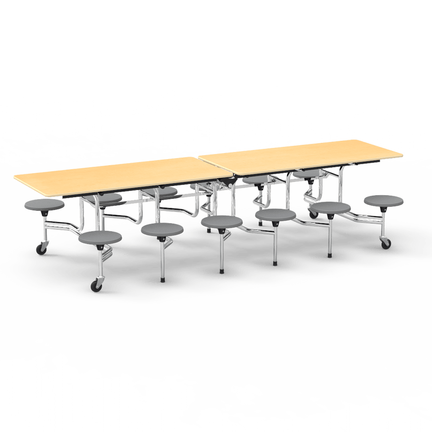 Virco MTS17291012AE - Mobile Stool Cafeteria Table - Sure Edge - 17" Seat Height - 10'L - 12 Stools (Virco MTS17291012AE) - SchoolOutlet