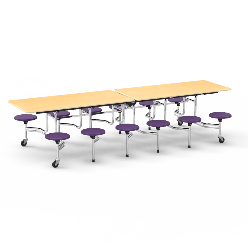 Virco MTS17291012AE - Mobile Stool Cafeteria Table - Sure Edge - 17" Seat Height - 10'L - 12 Stools (Virco MTS17291012AE) - SchoolOutlet