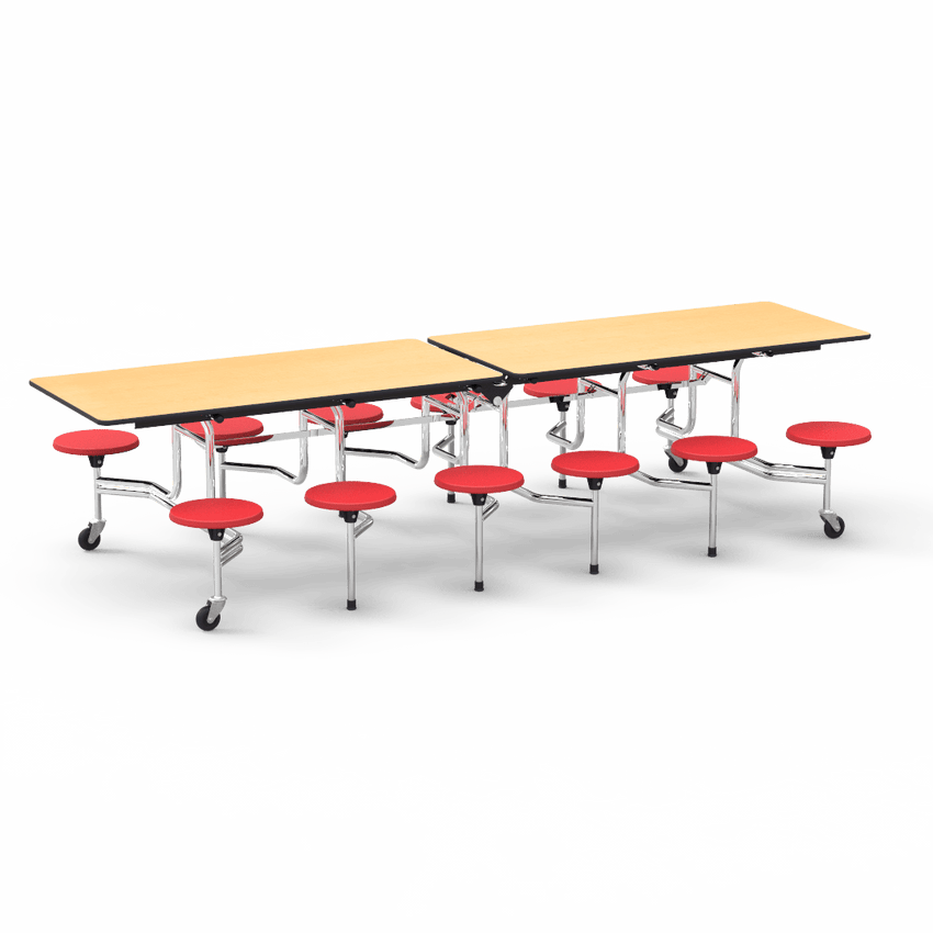 Virco MTS17291012AE - Mobile Stool Cafeteria Table - Sure Edge - 17" Seat Height - 10'L - 12 Stools (Virco MTS17291012AE) - SchoolOutlet