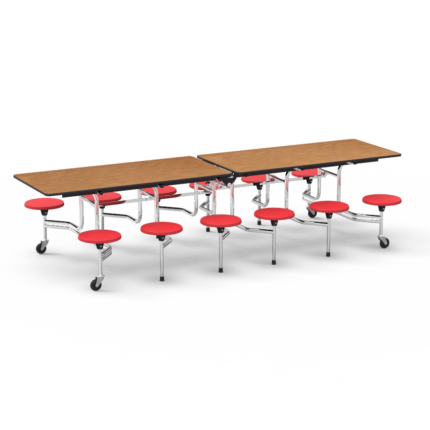 Virco MTS17291012AE - Mobile Stool Cafeteria Table - Sure Edge - 17" Seat Height - 10'L - 12 Stools (Virco MTS17291012AE) - SchoolOutlet