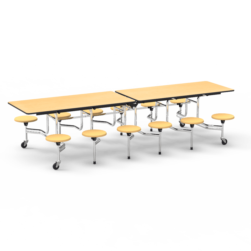 Virco MTS17291012AE - Mobile Stool Cafeteria Table - Sure Edge - 17" Seat Height - 10'L - 12 Stools (Virco MTS17291012AE) - SchoolOutlet
