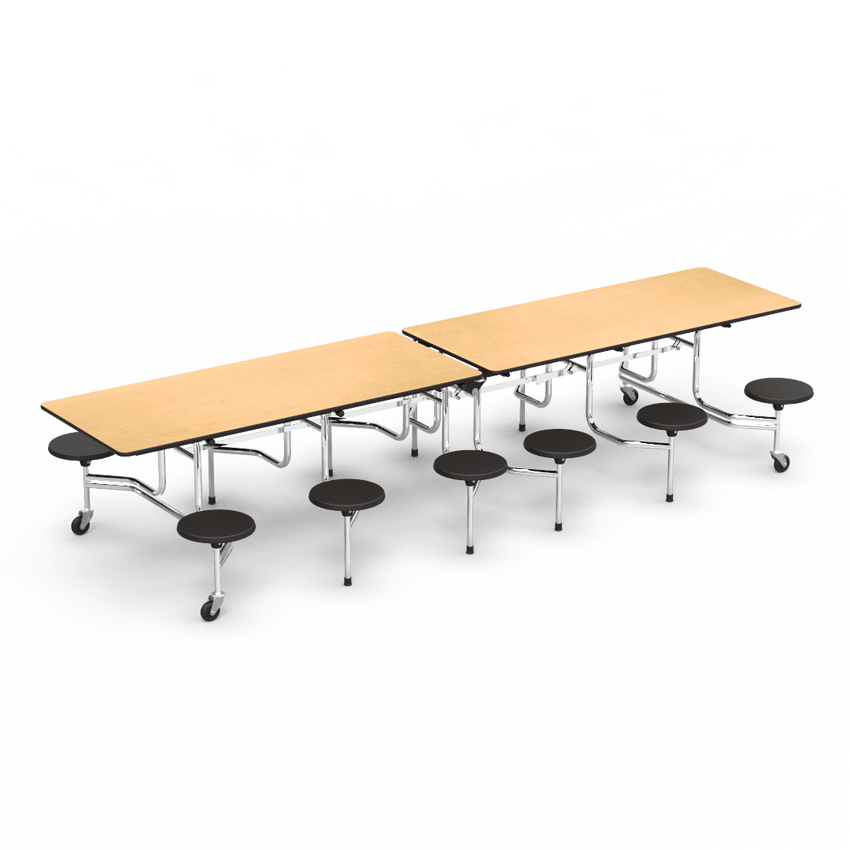 Virco MTS17291212 Student Lunchroom Table with 12 Stools for School Cafeterias, Mobile, Foldable with 30" x 144" Top - SchoolOutlet