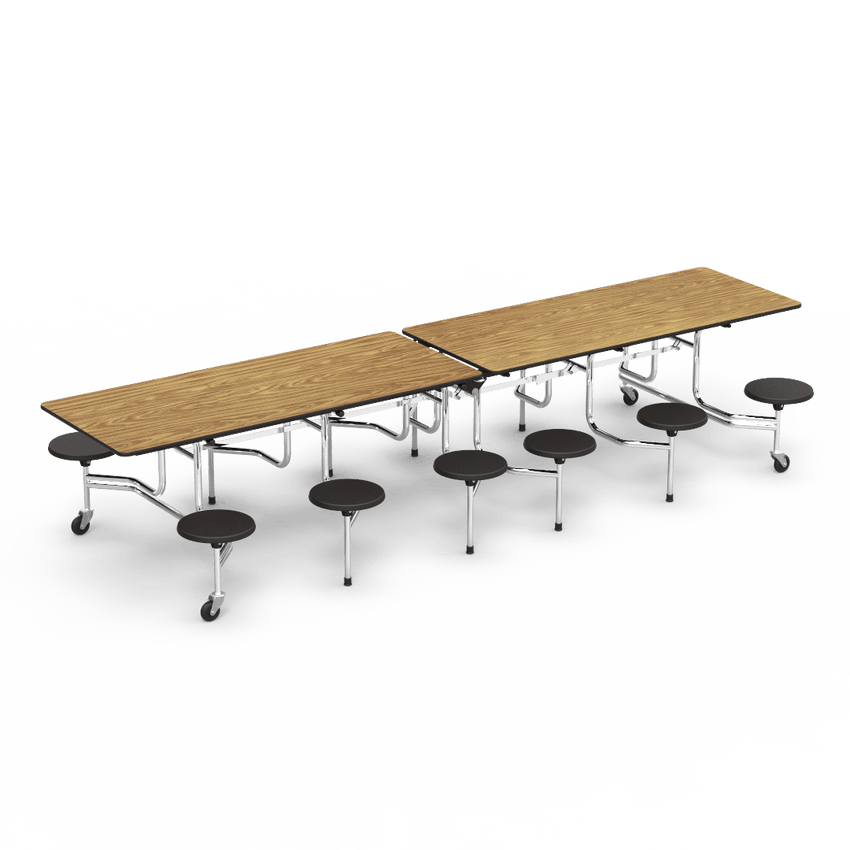 Virco MTS17291212 Student Lunchroom Table with 12 Stools for School Cafeterias, Mobile, Foldable with 30" x 144" Top - SchoolOutlet