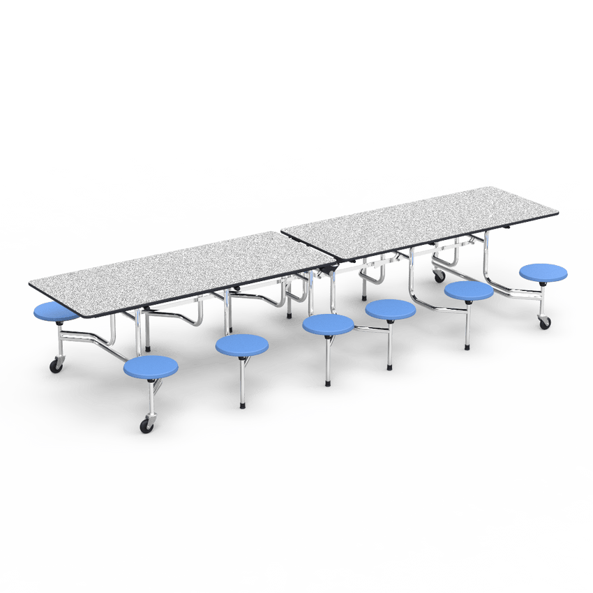 Virco MTS17291212 Student Lunchroom Table with 12 Stools for School Cafeterias, Mobile, Foldable with 30" x 144" Top - SchoolOutlet