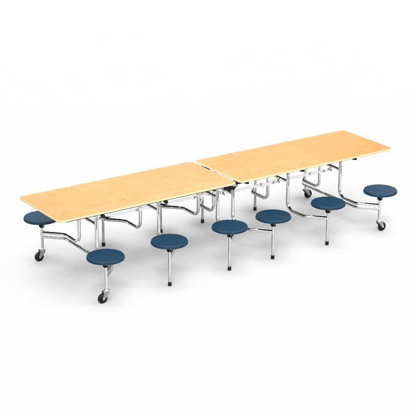 Virco MTS17291212 Student Lunchroom Table with 12 Stools for School Cafeterias, Mobile, Foldable with 30" x 144" Top - SchoolOutlet