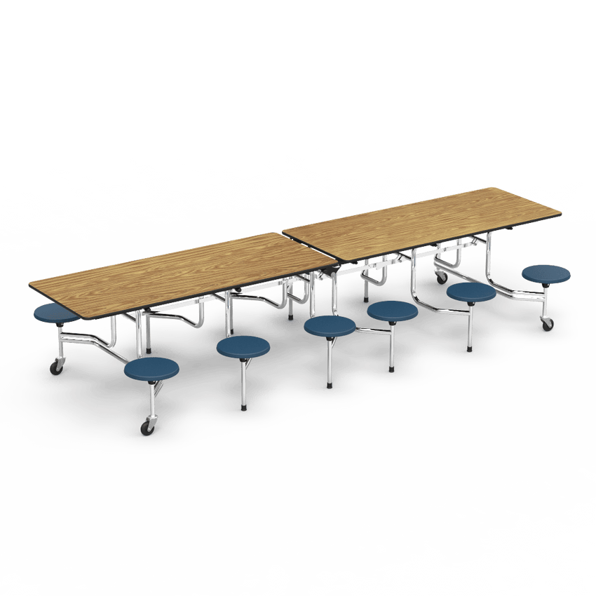 Virco MTS17291212 Student Lunchroom Table with 12 Stools for School Cafeterias, Mobile, Foldable with 30" x 144" Top - SchoolOutlet