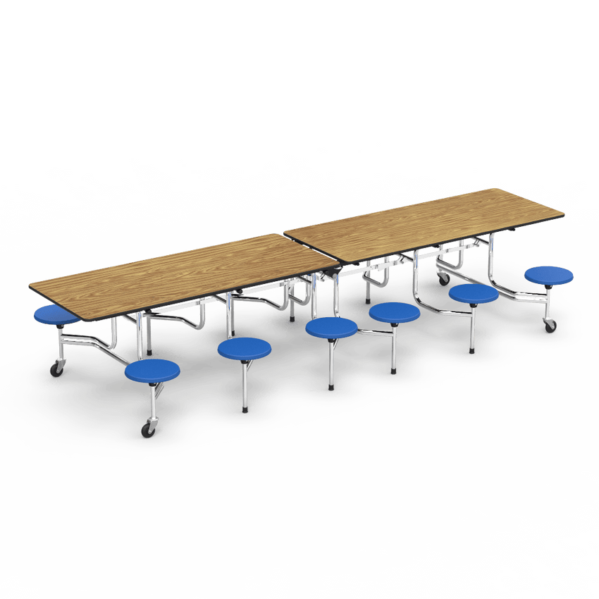 Virco MTS17291212 Student Lunchroom Table with 12 Stools for School Cafeterias, Mobile, Foldable with 30" x 144" Top - SchoolOutlet