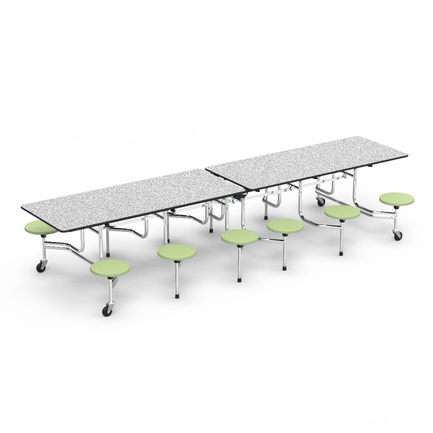 Virco MTS17291212 Student Lunchroom Table with 12 Stools for School Cafeterias, Mobile, Foldable with 30" x 144" Top - SchoolOutlet