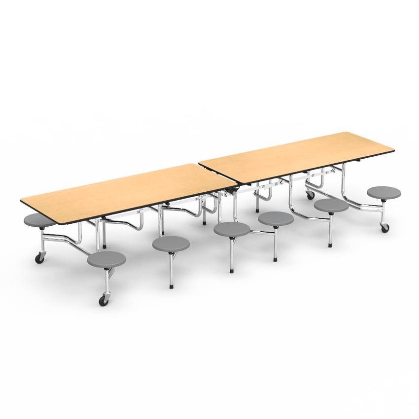 Virco MTS17291212 Student Lunchroom Table with 12 Stools for School Cafeterias, Mobile, Foldable with 30" x 144" Top - SchoolOutlet