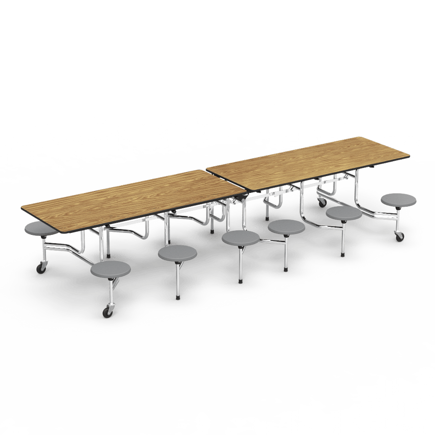 Virco MTS17291212 Student Lunchroom Table with 12 Stools for School Cafeterias, Mobile, Foldable with 30" x 144" Top - SchoolOutlet