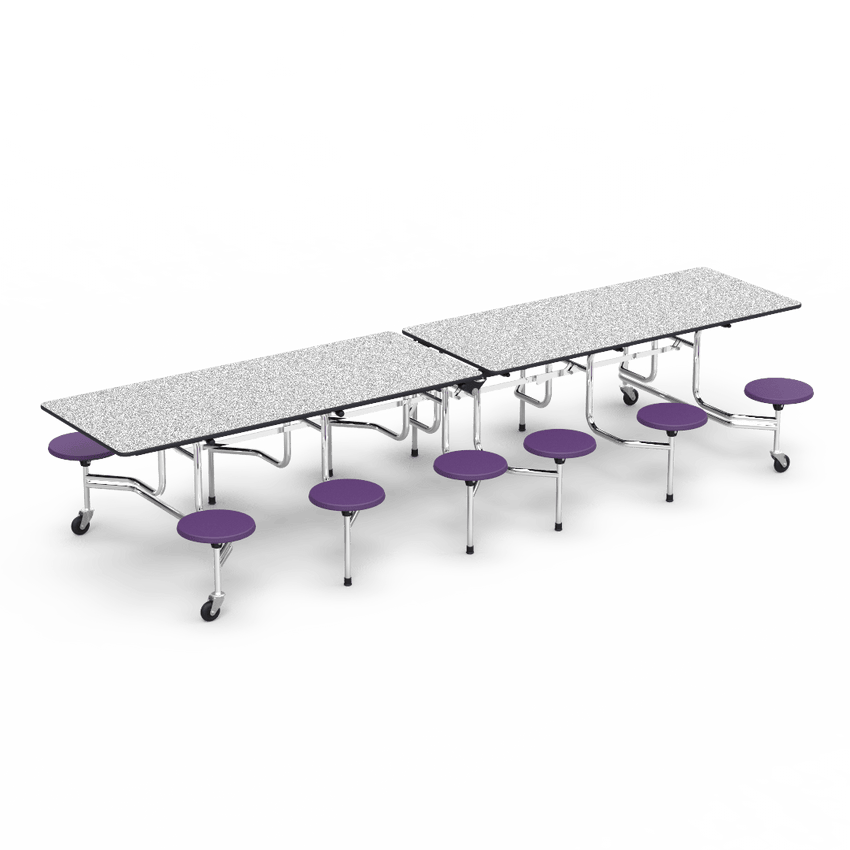 Virco MTS17291212 Student Lunchroom Table with 12 Stools for School Cafeterias, Mobile, Foldable with 30" x 144" Top - SchoolOutlet