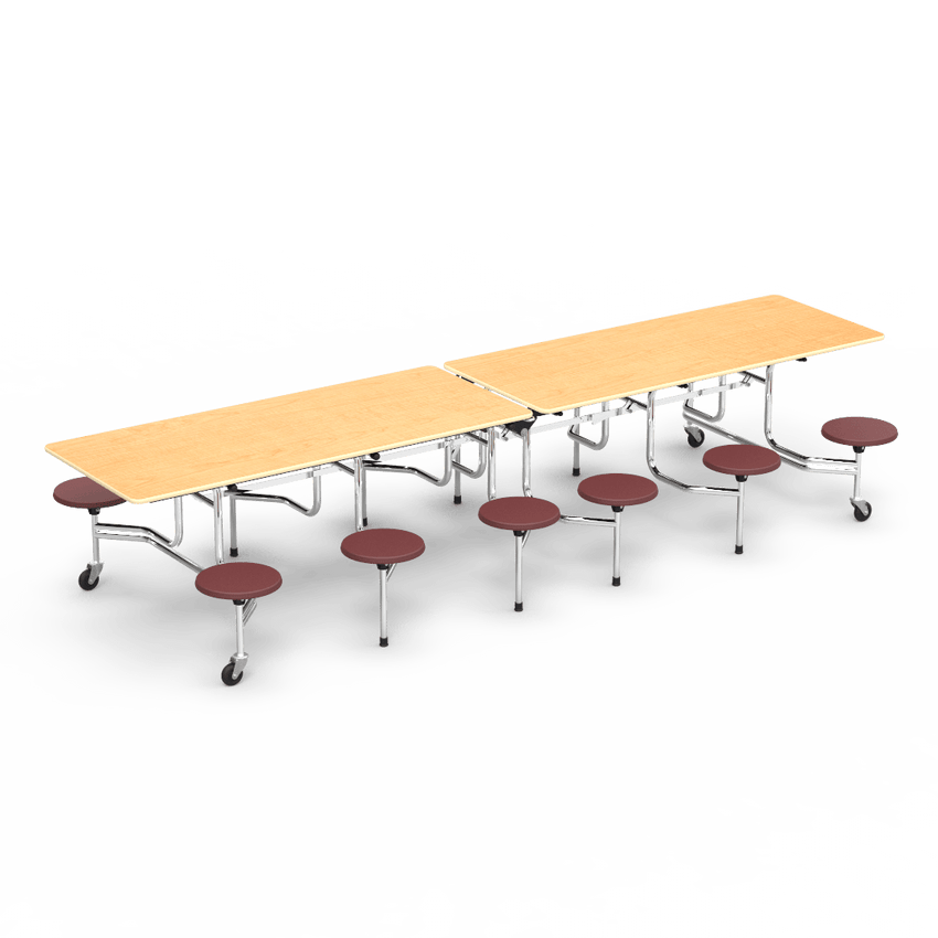 Virco MTS17291212 Student Lunchroom Table with 12 Stools for School Cafeterias, Mobile, Foldable with 30" x 144" Top - SchoolOutlet