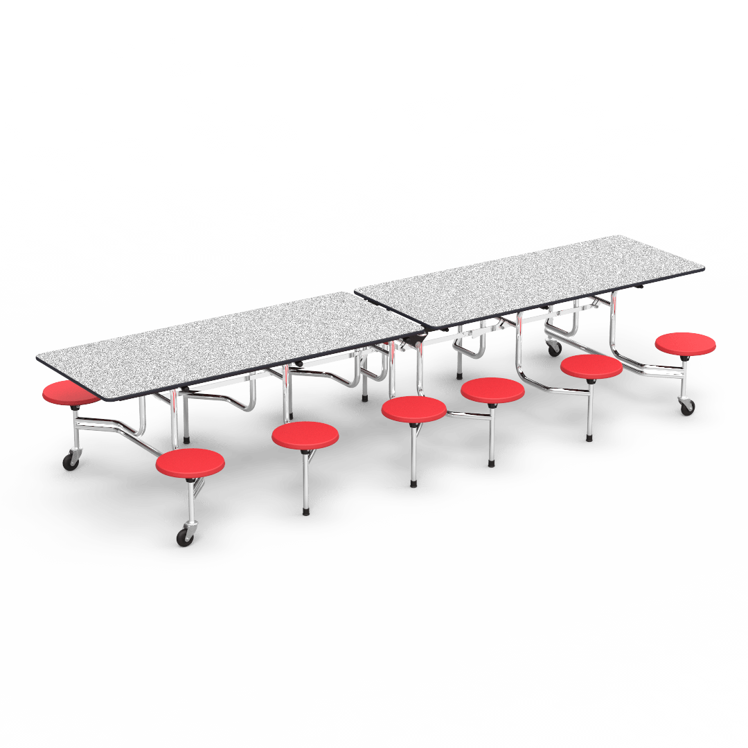 Virco MTS17291212 Student Lunchroom Table with 12 Stools for School Cafeterias, Mobile, Foldable with 30" x 144" Top - SchoolOutlet