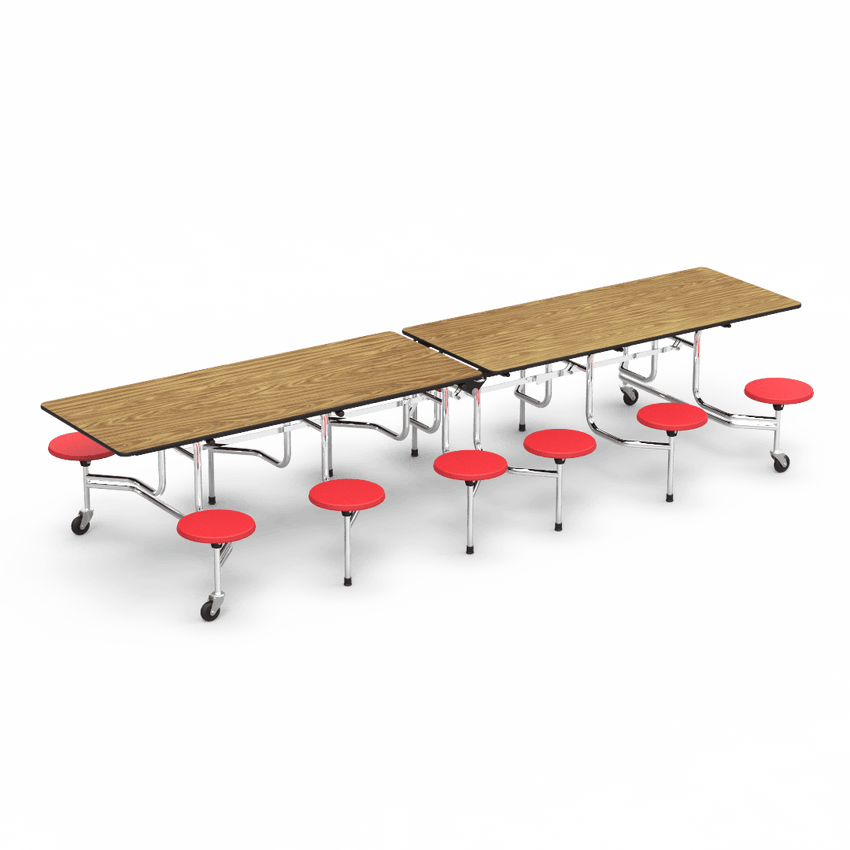 Virco MTS17291212 Student Lunchroom Table with 12 Stools for School Cafeterias, Mobile, Foldable with 30" x 144" Top - SchoolOutlet