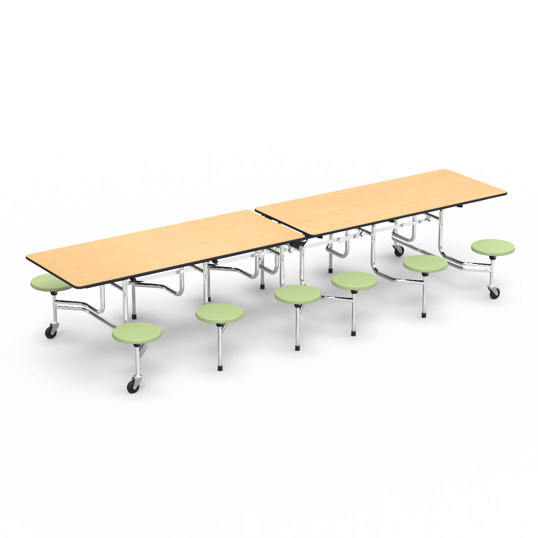 Virco MTS17291212AE - Mobile Stool Cafeteria Table - Sure - 17" Seat Height - 12'L - 12 Stools (Virco MTS17291212AE) - SchoolOutlet